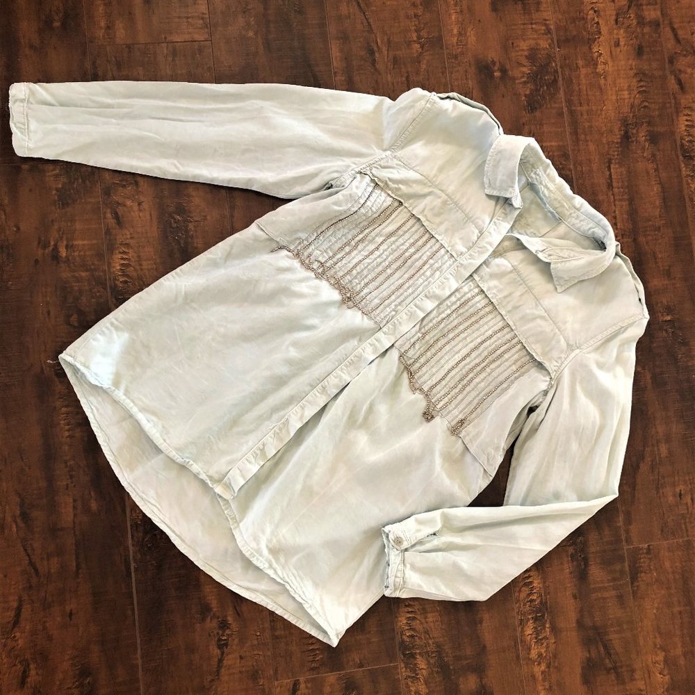 LIGHT GREEN DENIM BLOUSE - ZARA